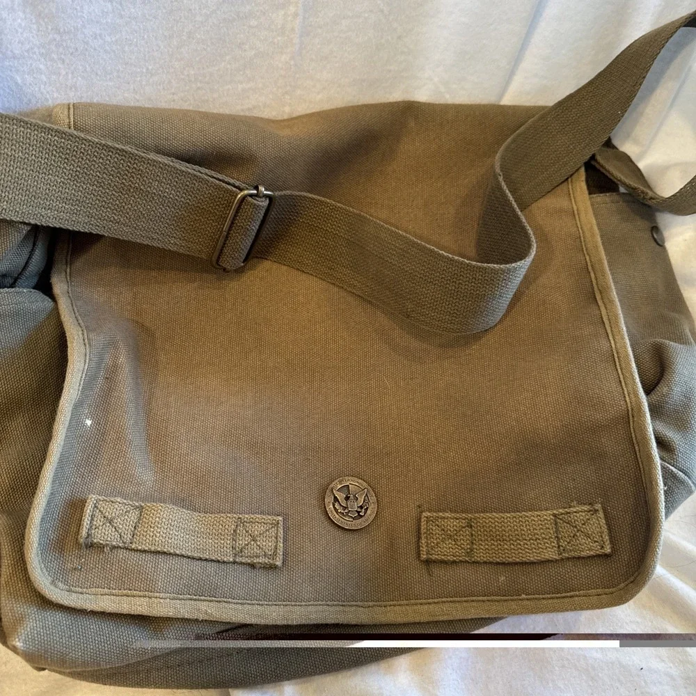 VTG Military Style Canvas Messenger Bag Olive Green Crossbody Utility Satchel